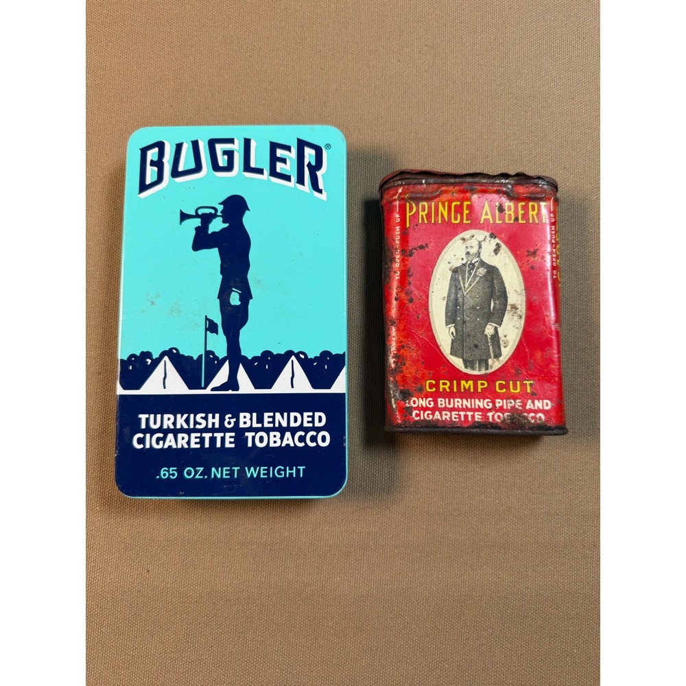 Vintage Prince Albert Crimp Cut Tobacco Tin & Bugler Cigarette Tobacco Tin